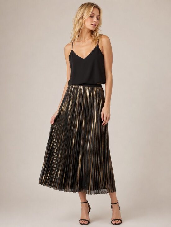silence + noise Dresses & Skirts - 2/$30 silence + noise Accordion Pleated Metallic Skirt Black Gold XS #A3173